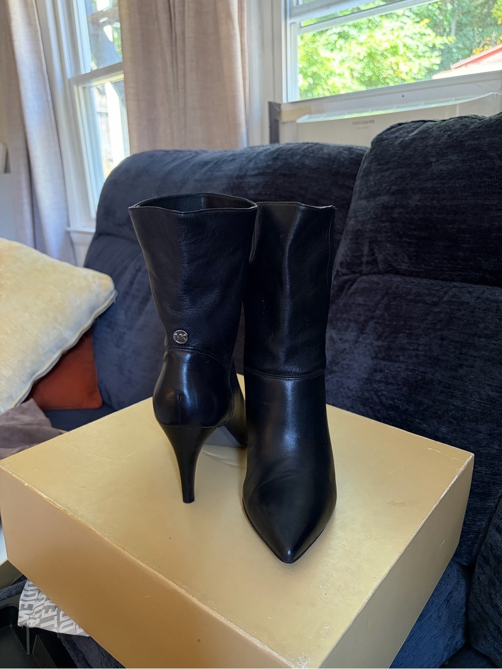 Black leather boots heels booties